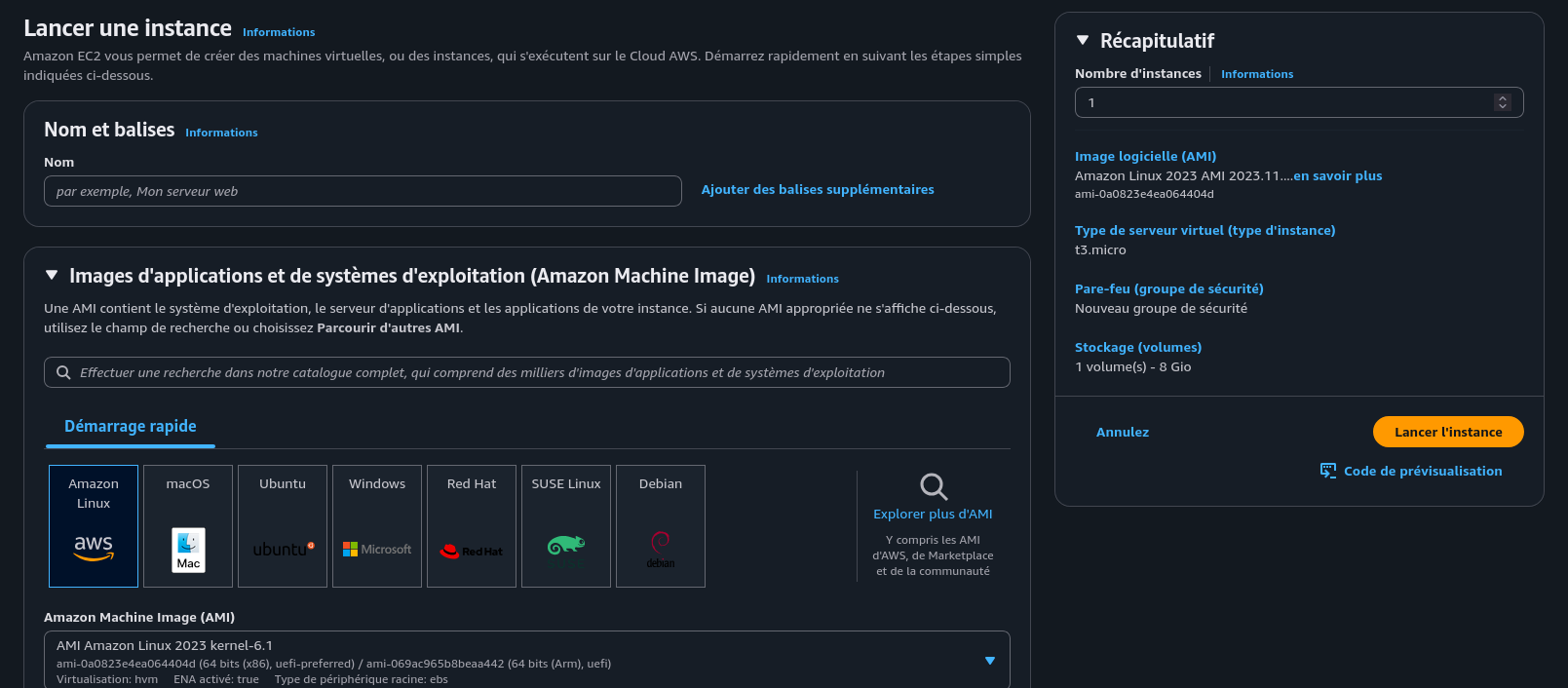 Capture d'écran: spin ec2