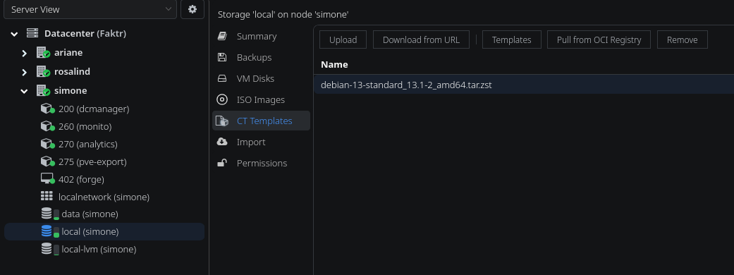 Exemple: templates CT sur Proxmox